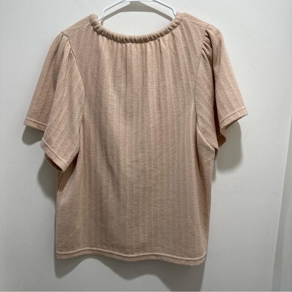 Madewell Women's Pointelle Knit Tie Neck Tunic Top Shirt Short Sleeve Size Large - Picture 5 of 7